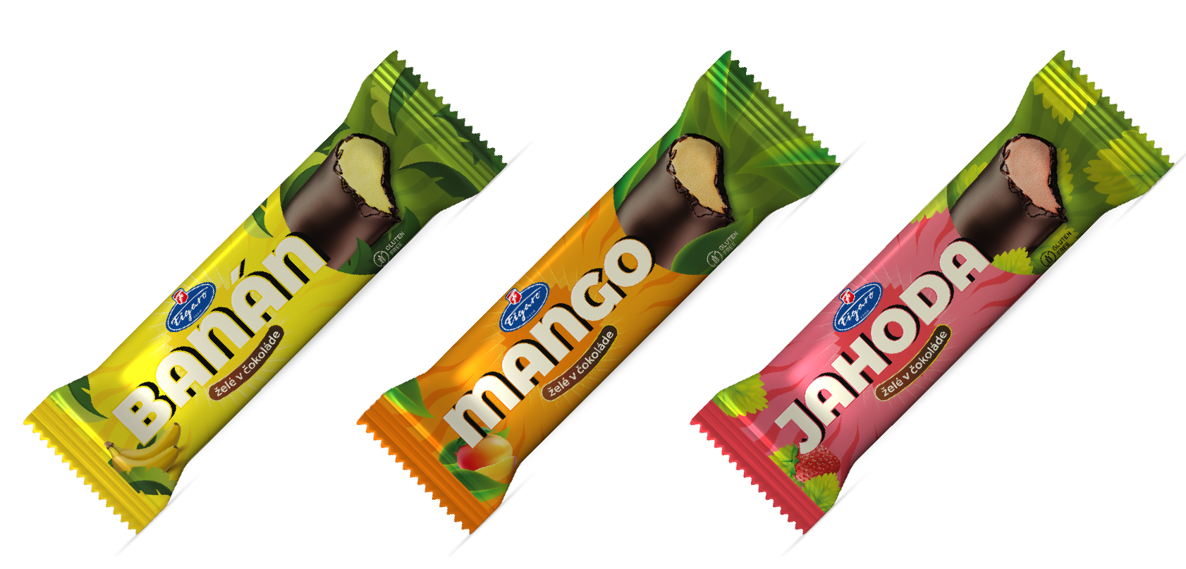 Banány, mango a jahoda v čokoláde