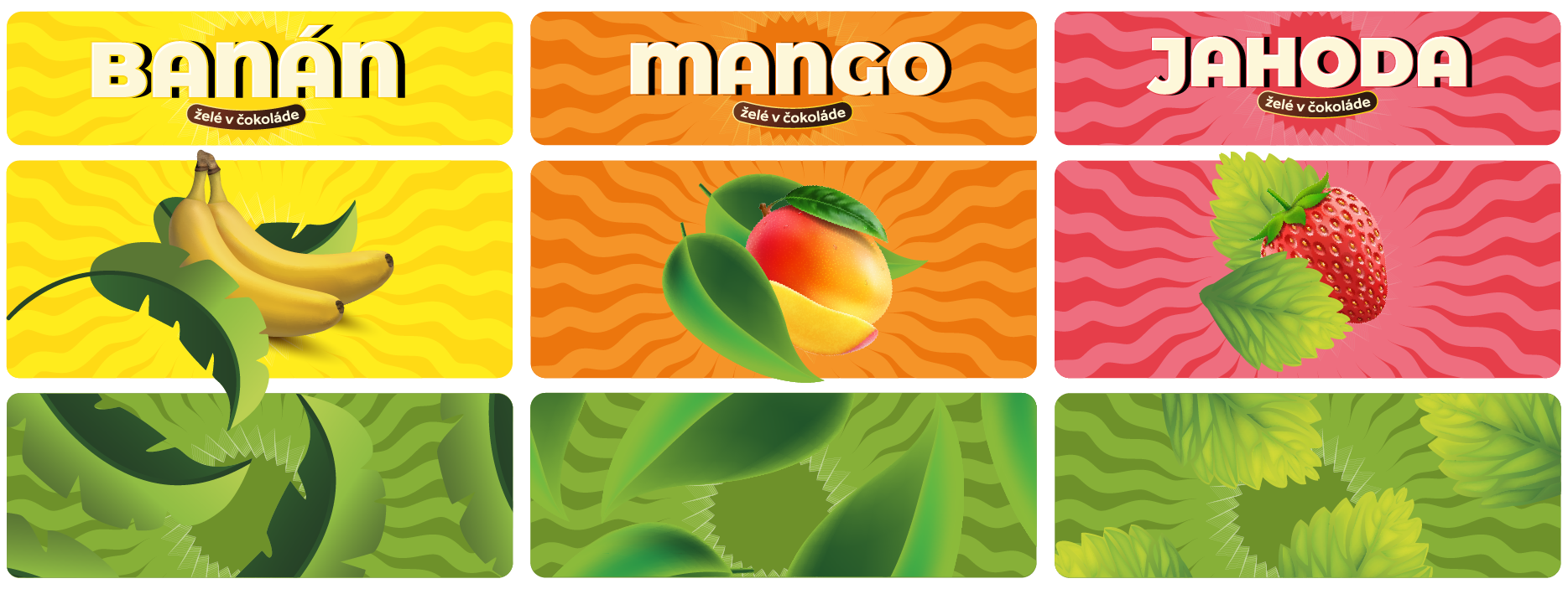 Banány, mango a jahoda v čokoláde